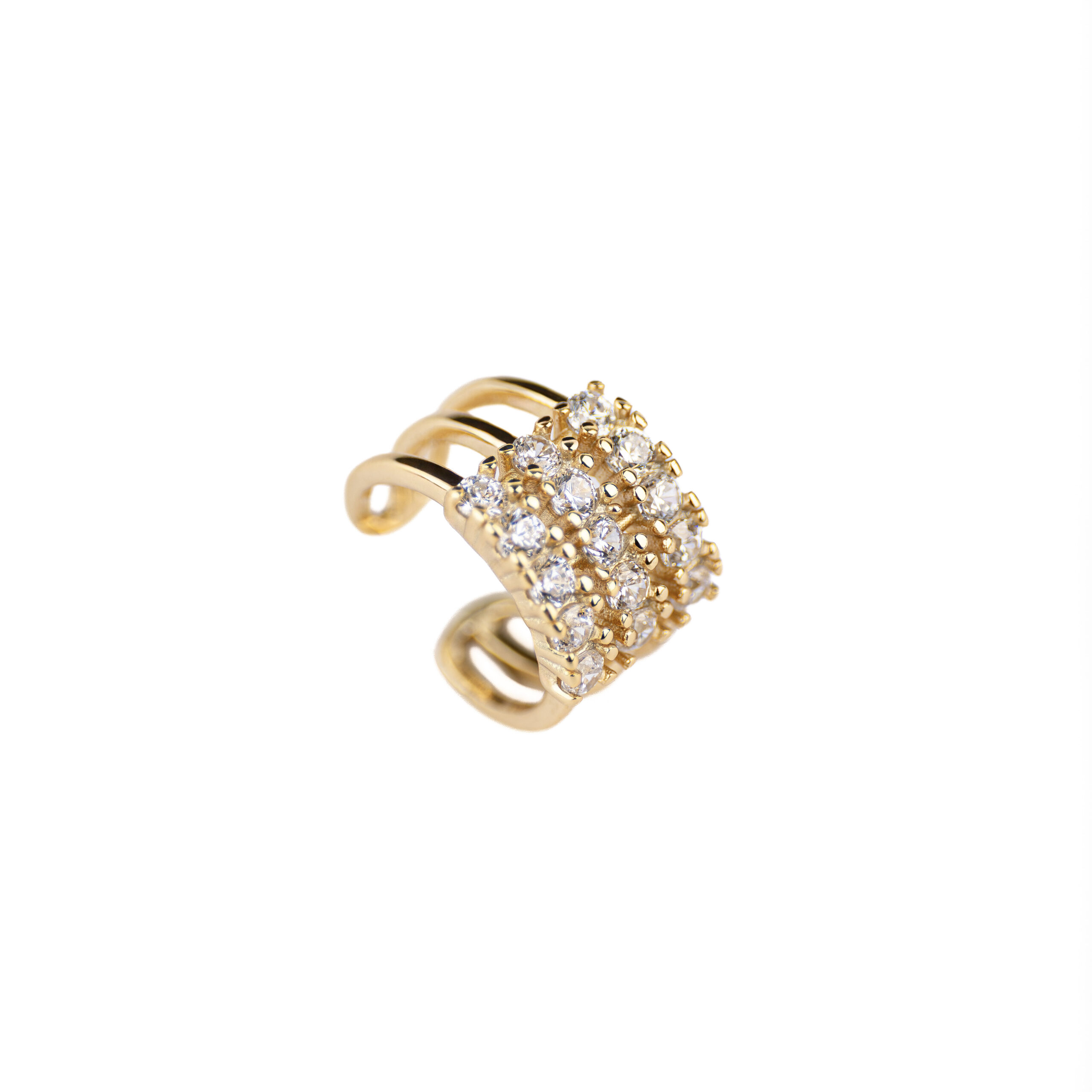 Earcuff TRINITY à trois rangées recouvert d'or 18 carats par Isadora Boutique.